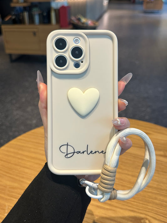 Trendy 3D Pastel Heart Personalized Name Signature Series Phone Case